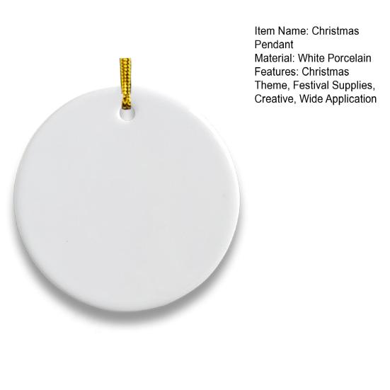 Sublimační polotovar Keramická ozdoba Bílý porcelán Kulatá ozdoba se šňůrkou pro DIY tvoření Vánoční stromek Domácí dekorace