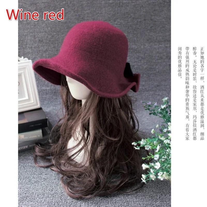 Винтажная шерстяная шляпа-ведро, женская шляпа-котелок, модная шляпа-тазик с бантами, рыбацкая шляпа, женская зимняя шляпа черного кофейного цвета цвета темного верблюжьего песца