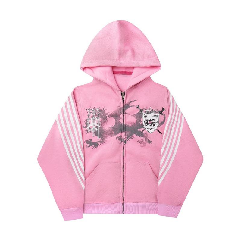 Y2K Gothic Punk Printed Men's and Women's Street Fashion Hooded Sports Shirt Hip Hop Retro Harajuku Loose Zip-up Hoodie