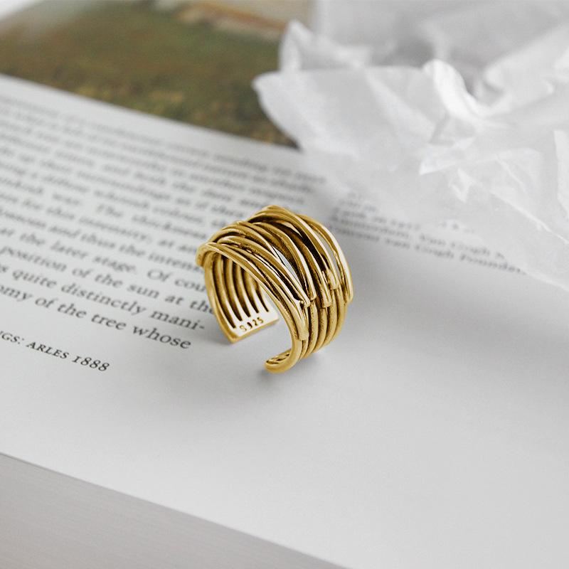 Retro Multi-layer Twisted Wide Ring Women's Niche Personality Trend Fashion Open Design Geometric Party & Daily Finger Jewelry