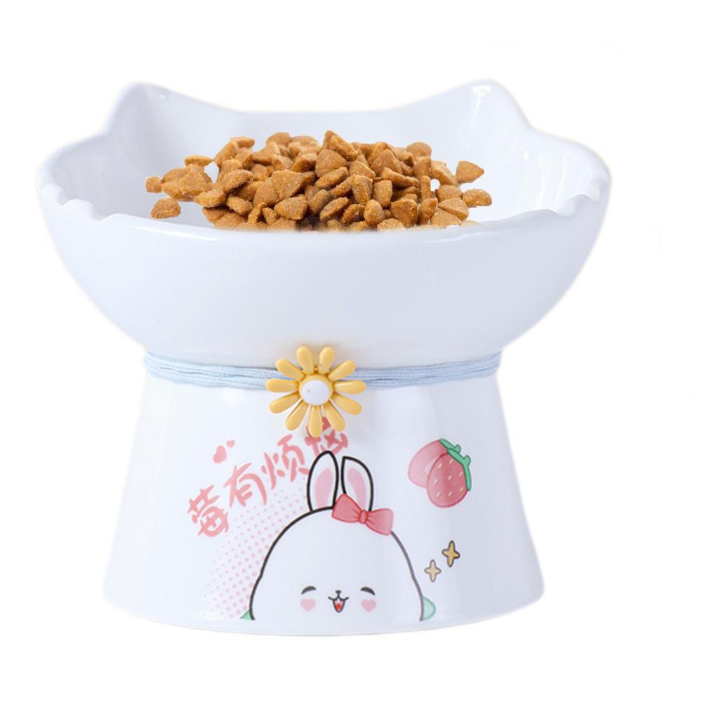 Elevated Cat Bowls Ceramic Cat Raised Food Bowl Tilted Cat Feeding Bowls Anti Vomit Cat Food Dish Whisker Friendly Pet Feeder