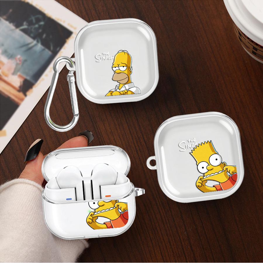 Clear Earphone Cases Cover With Hook Case For Samsung Galaxy Buds 3 FE 2 Live 4Pro 4 Pro 3Pro 2Pro Cute Fun Simpson