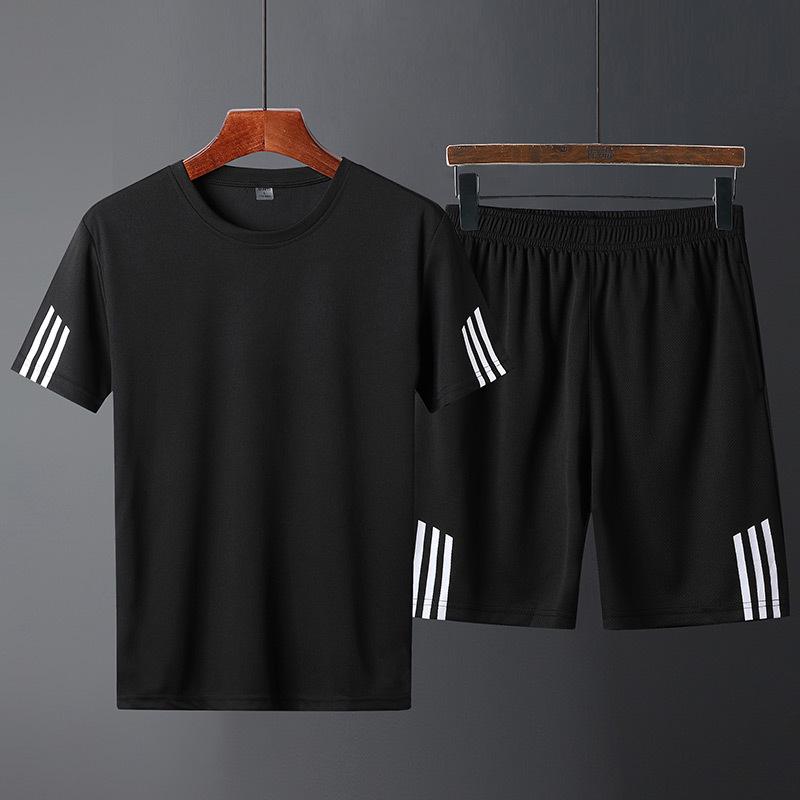 Men s Summer Quick-Dry Plus Size Sports Set: Short Sleeve T-Shirt  Shorts L