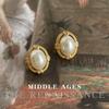 Geometric Oval Pearl Stud Earrings French Court Style Earrings Vintage Ear Jewelry