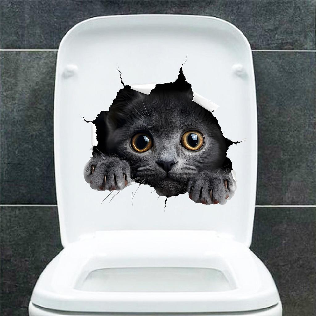 Kreative 3D-Katzen-Toilettensitz-Aufkleber, durchbrechende Wand, wasserdicht, abnehmbar, selbstklebend
