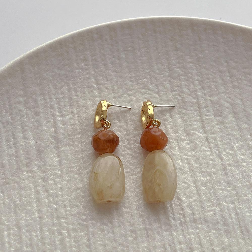 14K Real Gold Plated Copper Irregular Mixed Resin Dangle Earrings For Women Fashion Hanging Jewelry