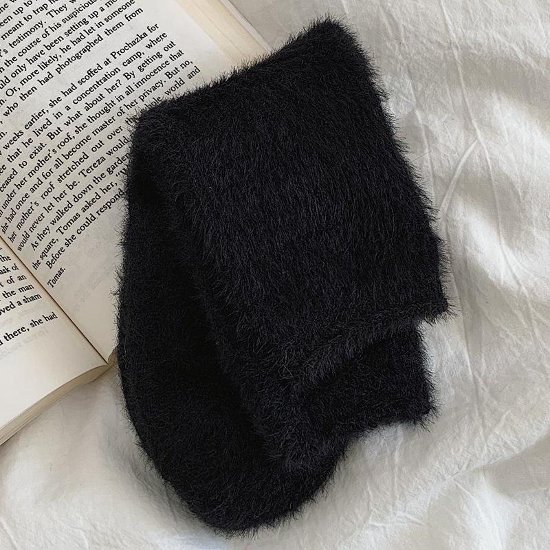 

Женские носки средней длины из норки и бархата с плюшем на осень/зиму One Size чёрный