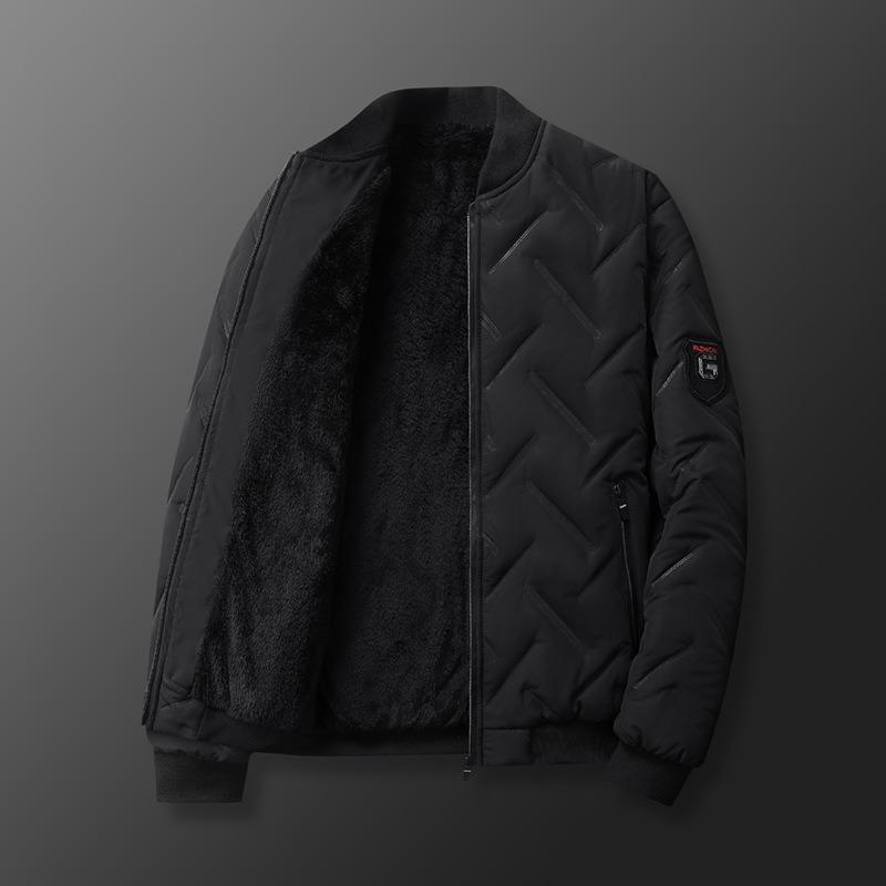 Men s Cotton-padded Jacket Winter Velvet Thickened Thermal Jacket Cotton-padded Jacket Solid Color Stand-up Collar Fashion Cotton-padded Jacket L чёрный