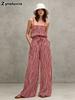 Nuovo Set Due Pezzi Moda Casual Tendenza a Strisce Larga Morbida da Donna con Scollo Tondo a Girocollo Pantaloni a Gamba Larga