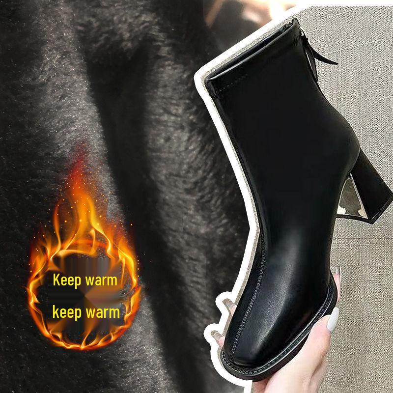 Women's 2025 Slimming Martin Boots: Comfortable Square Toe, Chunky Heel, Soft Sole, Plus Velvet Ankle Boots, Versatile & Fashionable.