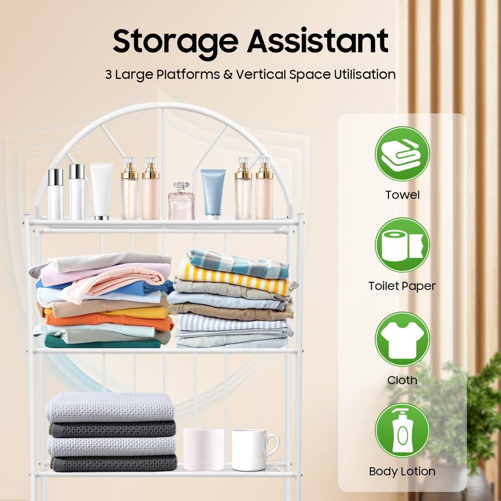 3 Tier Toilet Shelf, Over The Toilet Storage Organizer, Heavy Duty 55lbs Metal Bathroom Shelf with Large Platforms