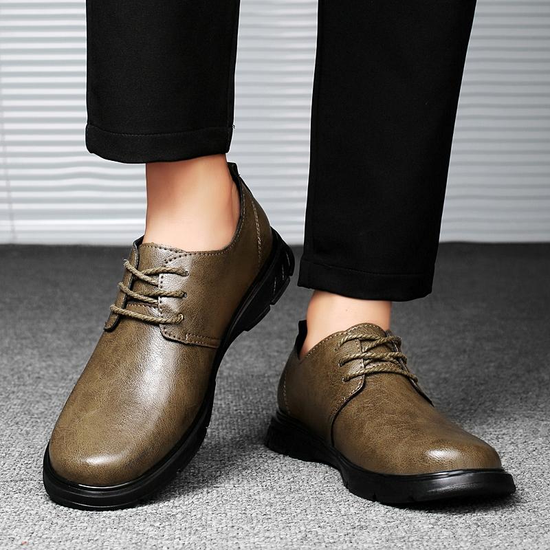 Fashion Men's Genuine Leather Lace-Up Oxford Shoes Classic Business Formal Wedding Dress Shoes Slip-Resistant Groom Party Office Shoes