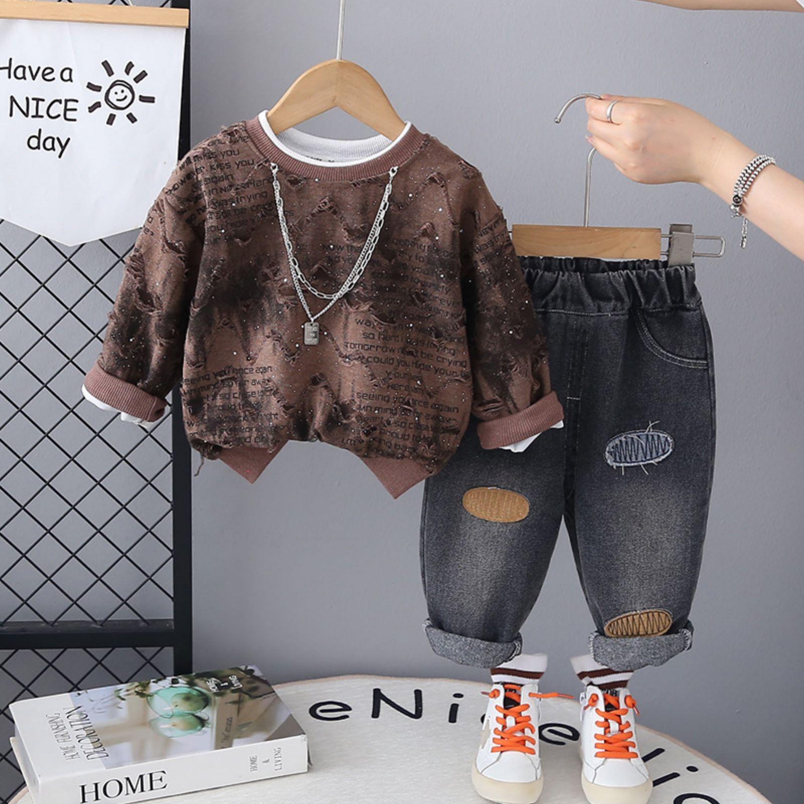 

Детский повседневный комплект с длинным рукавом, удобные наряды для повседневной носки 90 кофейный