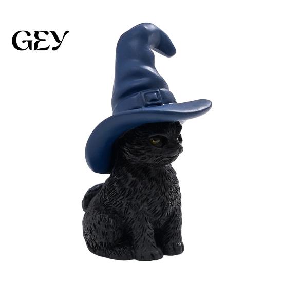 Durable Resin Cat Statue Halloween Figurine, Witch Hat/Moon/Pumpkin/Skull Black And White Ornament for Tabletop, Mantel, Shelf, Desk Decor Moon Skull