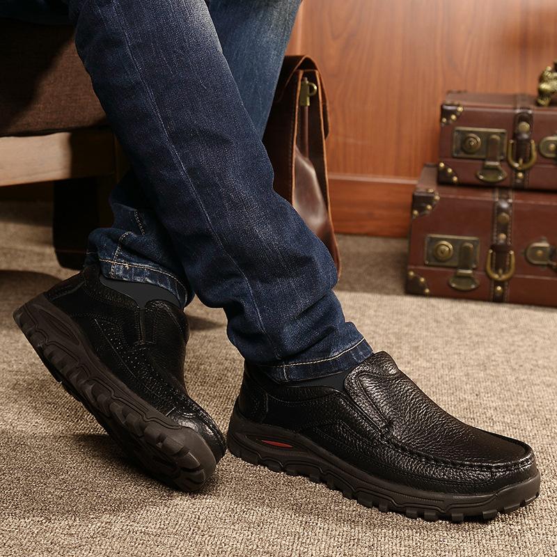 Men's Leather Shoes Leather Casual Shoes Business Sleeve Large Size Men's Shoes Platform Winter 46 47 48 Size Soft Sole