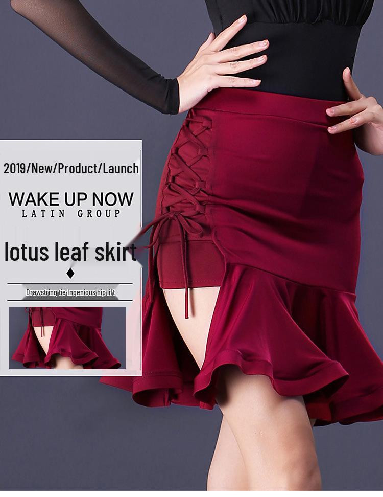 Women's Latin Dance Bodycon Skirt with Fishbone Side Slit