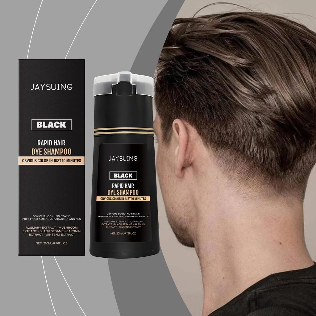 Jaysuing Men Black Instant Shampoo Natural Shine Nourishing Hair Color Shampoo No Mess Home Use 200ML