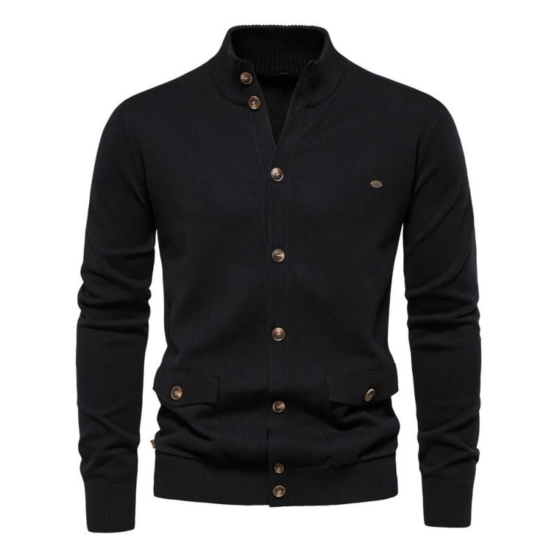 Mens Solid Color Knit Cardigan Sweater Winter Casual Slim Fit Cotton Blend Long Sleeve Urban Style