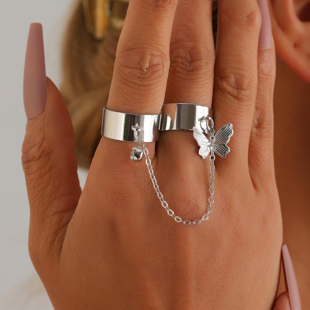 Accessory Rings Double Ring One-Piece Ring Butterfly Jewelry, Punk Opening Adjustable Ring