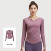 Juyitang Seamless V-Neck Long-Sleeve Yoga Suit with Pleated Waist and Slim-Fit Top