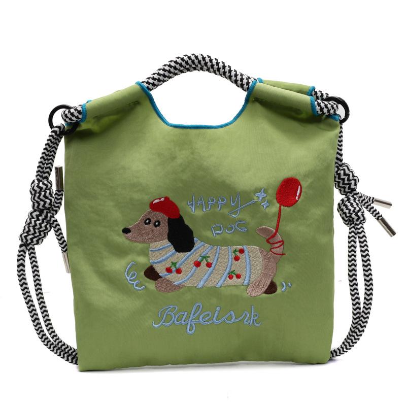 Embroidery cute dachshund dog bucket bag women's new mobile phone bag versatile commuter shoulder messenger bag