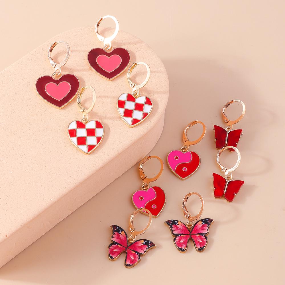 Cute Enamel Love Heart Drop Earrings for Women Girls Animal Flower Butterfly Earrings Kids Jewelry Set Gifts