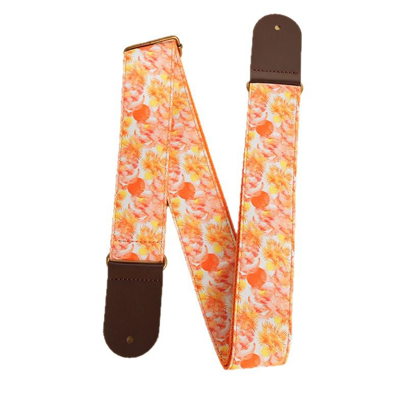 Beach Style Orange Coconut Tree Guitar Strap: Comfortably Widened Sunset Design (PO-034) In Stock
