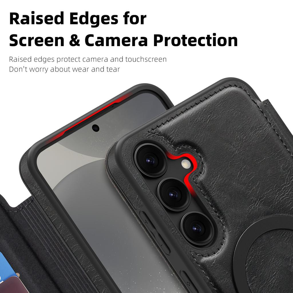 For Samsung Galaxy S24+ Case Compatible with MagSafe RFID Blocking Card Holder Leather Phone Cover