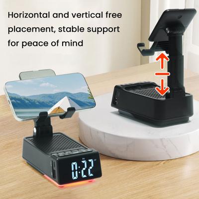 Desktop Phone Stand with Bluetooth-compatible Speaker Rechargeable Foldable Alarm Clock Timer Adjustable Angle Holder for All Phones Tablets