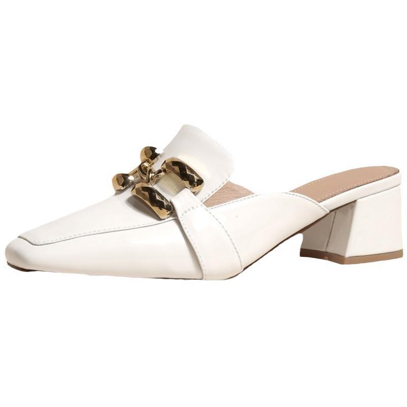 Baotou Halbschuhe Damen Sommer 2025 neu schwarz Metallschnalle dicker Absatz rutschfest High Heel Mules coole Hausschuhe