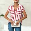 2026 New Women's Fashion Casual Loose V-Neck Striped Pocket Ladies' Shirt