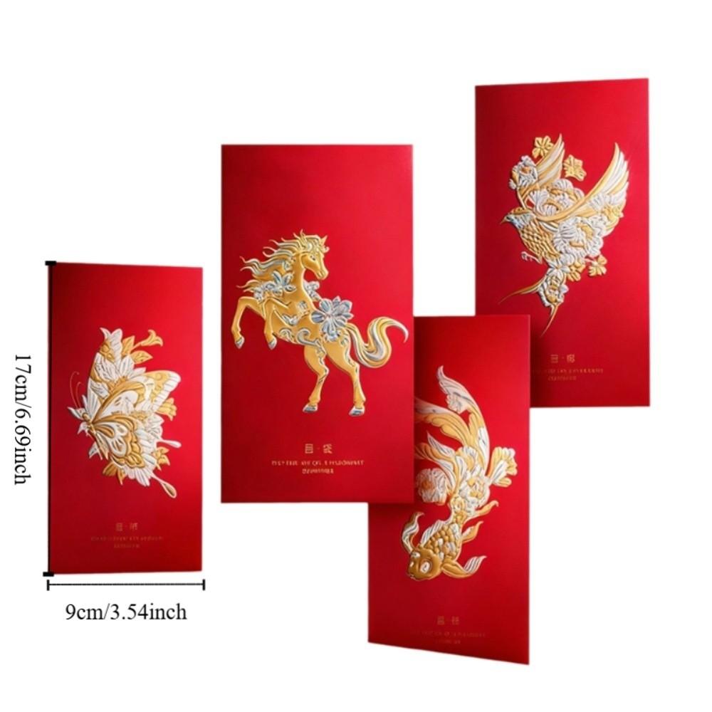 4pcs Relief Pattern 2026 Spring Festival Lucky Money Bag Year of The Horse Red Packet Wedding