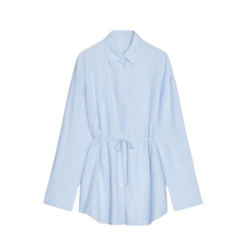 Spring New Women's Clothing Work Clothing Linen Blended Draping Shirt 4764055 4764052 4764051