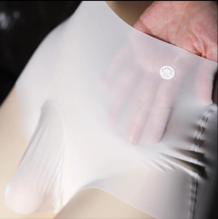 Oil Shiny Silky Panties Men High Waist Seamless Ice Silk Brief Sexy Transparent Bullet Separation Underwear Sissy Pouch Lingerie