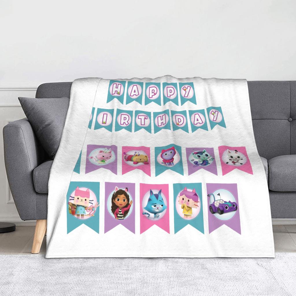 Pink Gabby Dollhouse Blanket Coral Fleece Plush Cute Cartoon Ultra-Soft Throw Blanket for Bedding Couch Bedspread