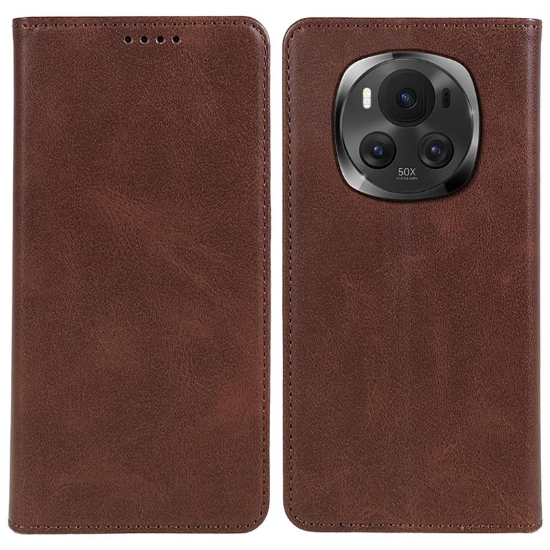 

For Honor Magic6 Pro 5G Case Wallet Stand PU Leather Magnetic Closing Phone Cover Brown