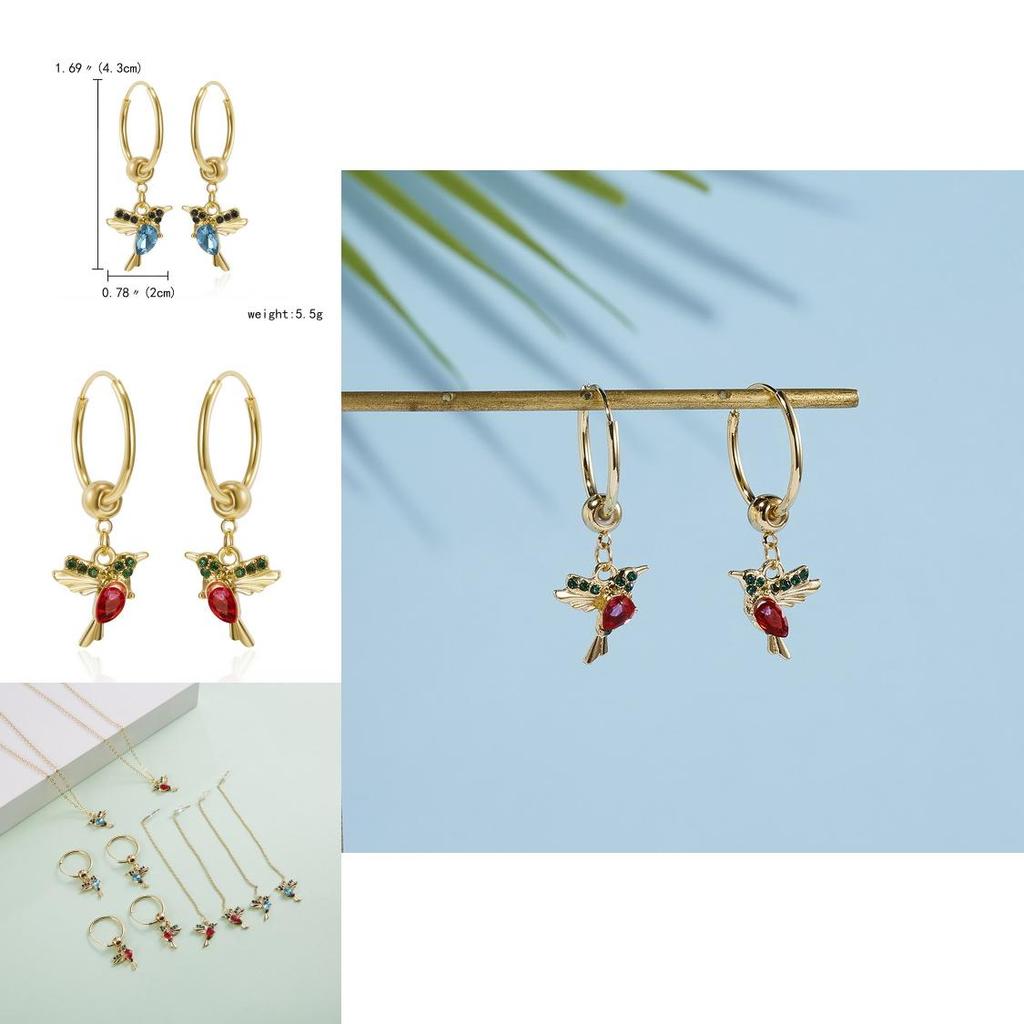 Hummingbird Animal Earrings Alloy Water Drilling Vintage Hoop For Teens