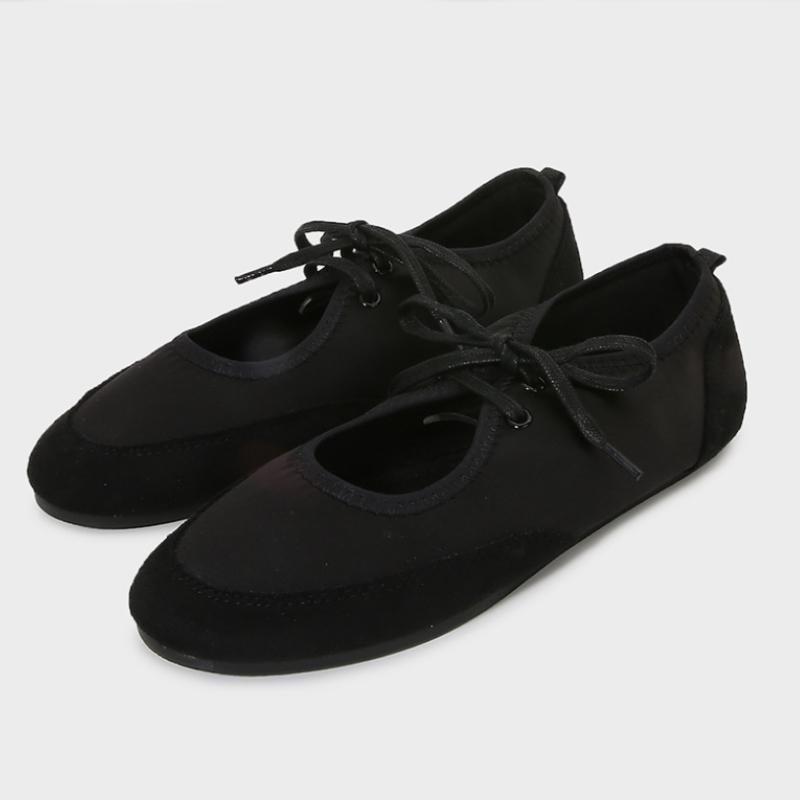 Fashion 2025 Autumn Outside Women Ballet Flats Lace Up Black Satin Shallow Casual Loafers Comfortable Soft Sole Designer Ladies Shoes