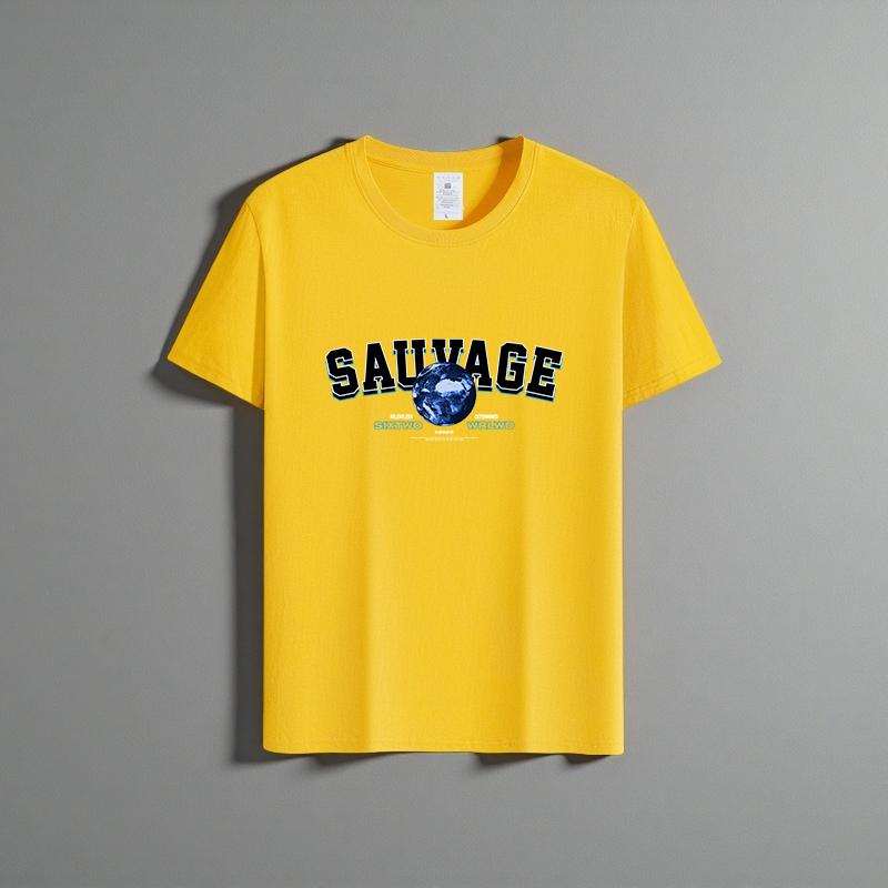 Summer New Unisex Versatile Pure Cotton T-shirt Fashionable Casual Round Neck Top Breathable Loose Fit Print Short Sleeved Shirt