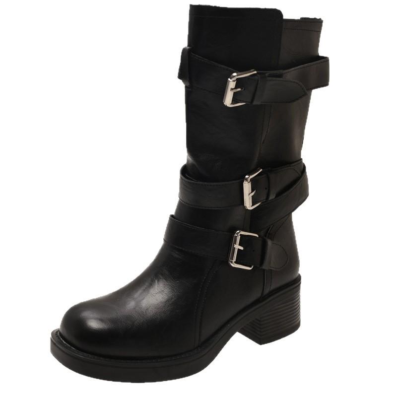 High D Version~ Two Wear Western Cowboy Boots Women's Autumn Thick Root Boots Skinny Pile Knight Boots Maillard Boots