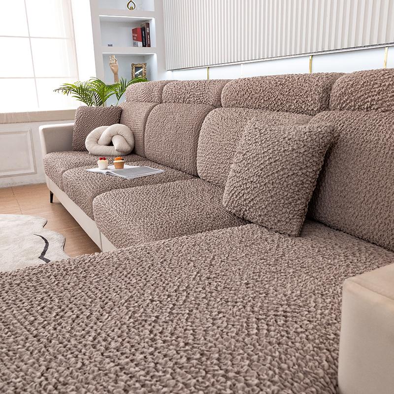 Cream Seersucker Sofa Seat Cushion Cover, Fully Encased Elastic Cover, Anti-Slip, Durable,Furniture Protector Pets Friendly 1Pc