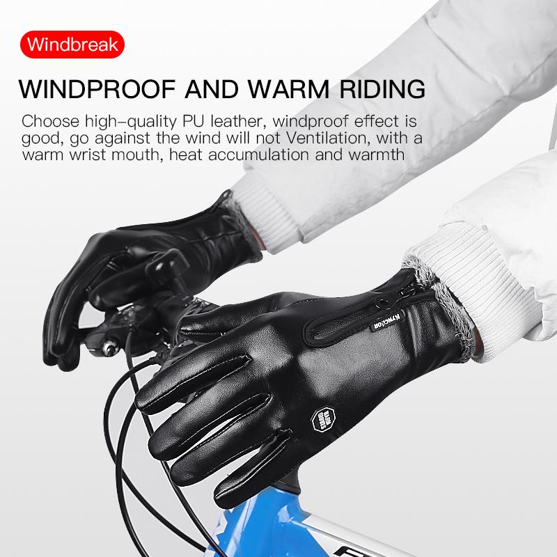 Autumn and Winter Cycling Gloves Warm Windproof Touch Screen Sports Ski Snowmobile Gloves Men's Black