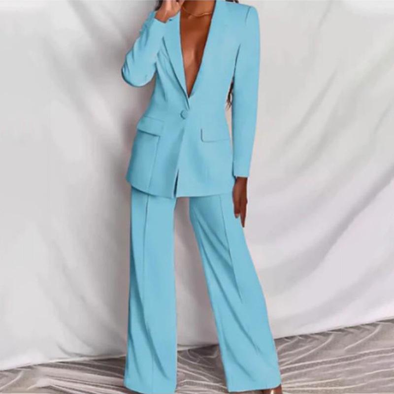 2024 Autumn Women's Fashion Long Sleeve Suit with Straight Leg Pants Set
