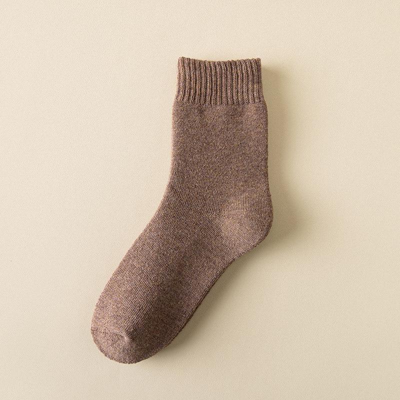 Men's Terry Socks - Warm, Thick, Mid-Tube, Solid Color, Loose Fit, for Autumn & Winter.