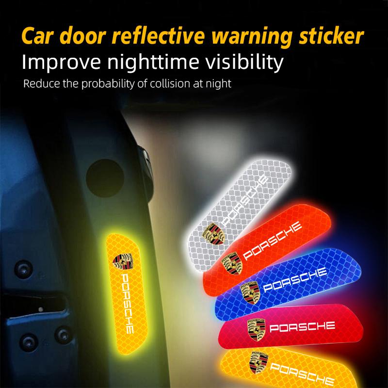 4Pcs Car Door Sticker Safety Warning Reflective Mark For Porsche Cayenne Panamera Macan 911 718 Taycan Boxster Cayman 918 Pajun