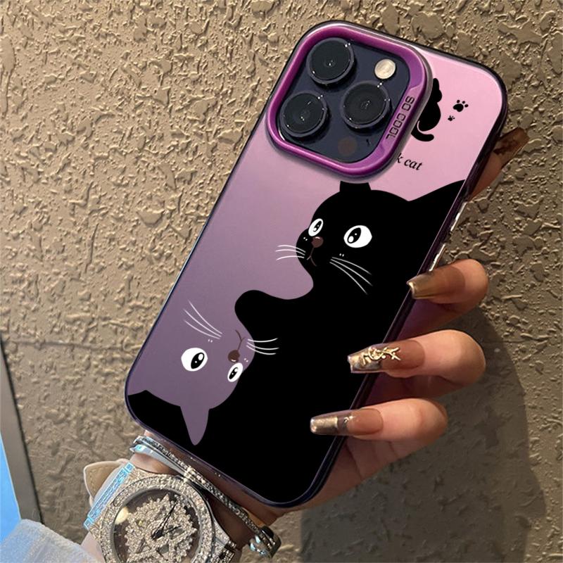 Cute Cartoon Black Cat Phone Case For iPhone 16 15 Pro Max 14 13 12 11 Pro Max XS XR 7 8 Plus Shockproof Silicone Soft TPU Cover