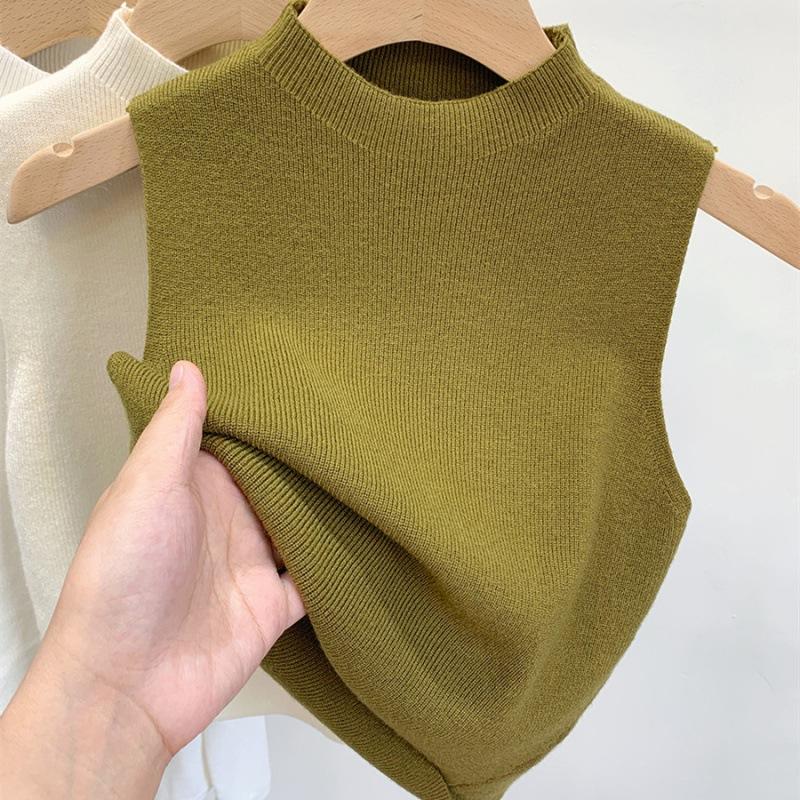 Dámské Pletené tílko Léto Podzim Tenký svetr Krátký Bez rukávů Jednobarevné Jaro Podzim Svetry Pulovry