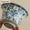 150ml Retro Ru Kiln Porcelain Gaiwan Modrobílý Požehnání Tři Talenty Čajová mísa Víko na čaj Miska Čajové Servisy Řemesla