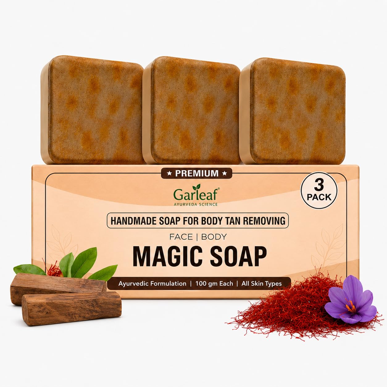 Magic Soap Tan Removal Sandalwood & Saffron Soaps For Bath | Paraben Free | Chandan & Kesar Bath Soaps | Handmade Soaps For Glowing | Skin Brighten