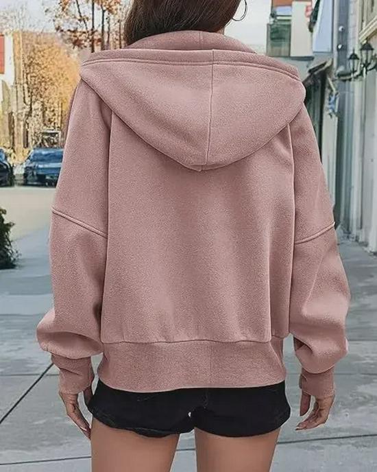 Women's Zip-Up Cropped Fleece Hoodie - 2024 Autumn/Winter Fashion